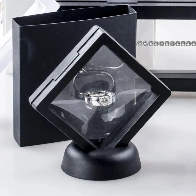 7x7cm 3D Suspension Shadow Box Jewelry Display Stand Ring Pendant Holder Case Presentation