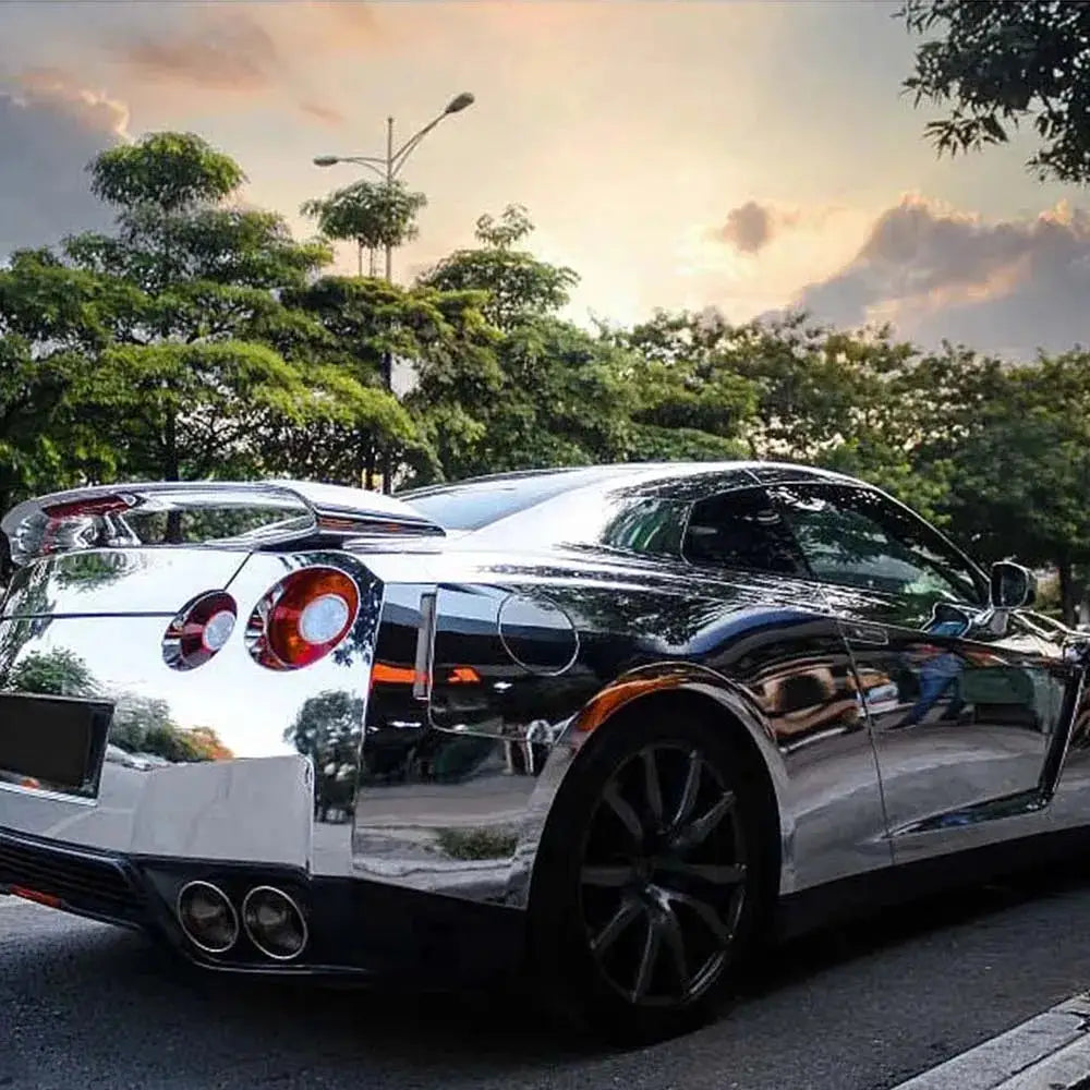 Chrome vinyl car wrap film by Simples Market, stretchable silver mirror finish for autos