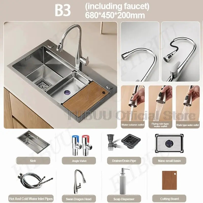 Simples Market 304 stainless steel kitchen sink with large single bowl, undercounter/top-mount installation and wear-resistant faucet
