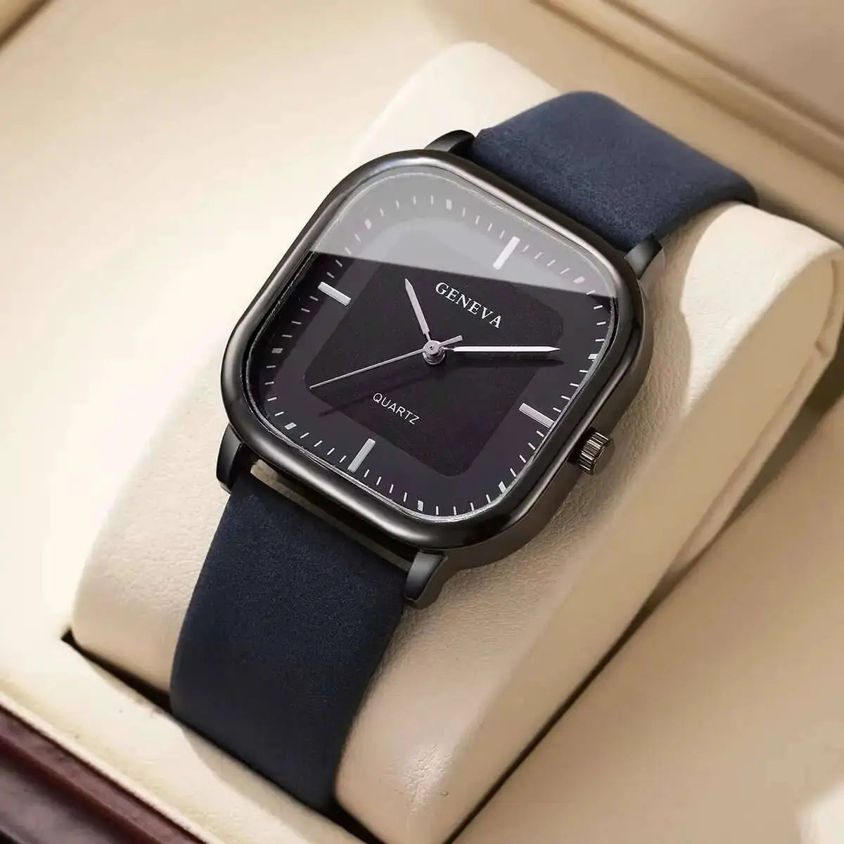Square Minimalist Mens Quartz Watch With Leather Strap Wristwatch For Casual Wear Without Box