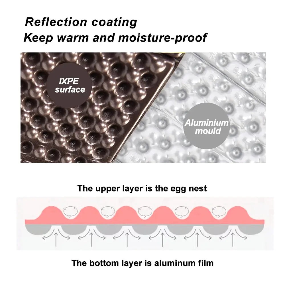 Ultralight folding egg-nest camping pad with storage bag, foam sleeping mat, IXPE surface.