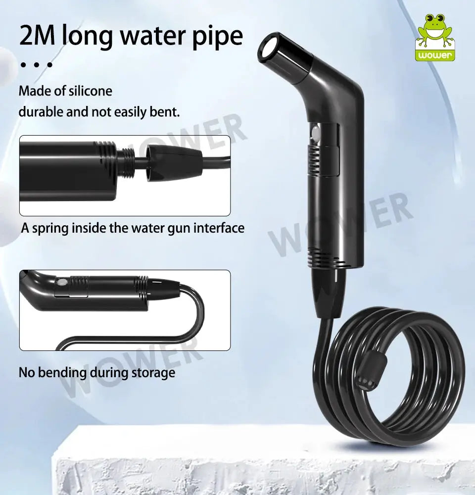 WOWER portable bidet handheld sprayer with 2m silicone hose, black