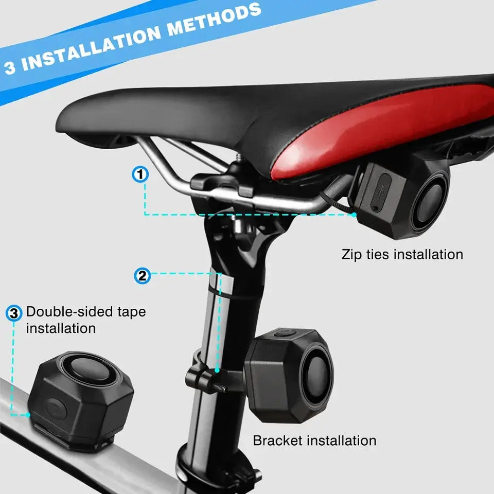 Hollarm wireless black bike vibration alarm by Simples Market, USB-charging anti-theft detector on a bike