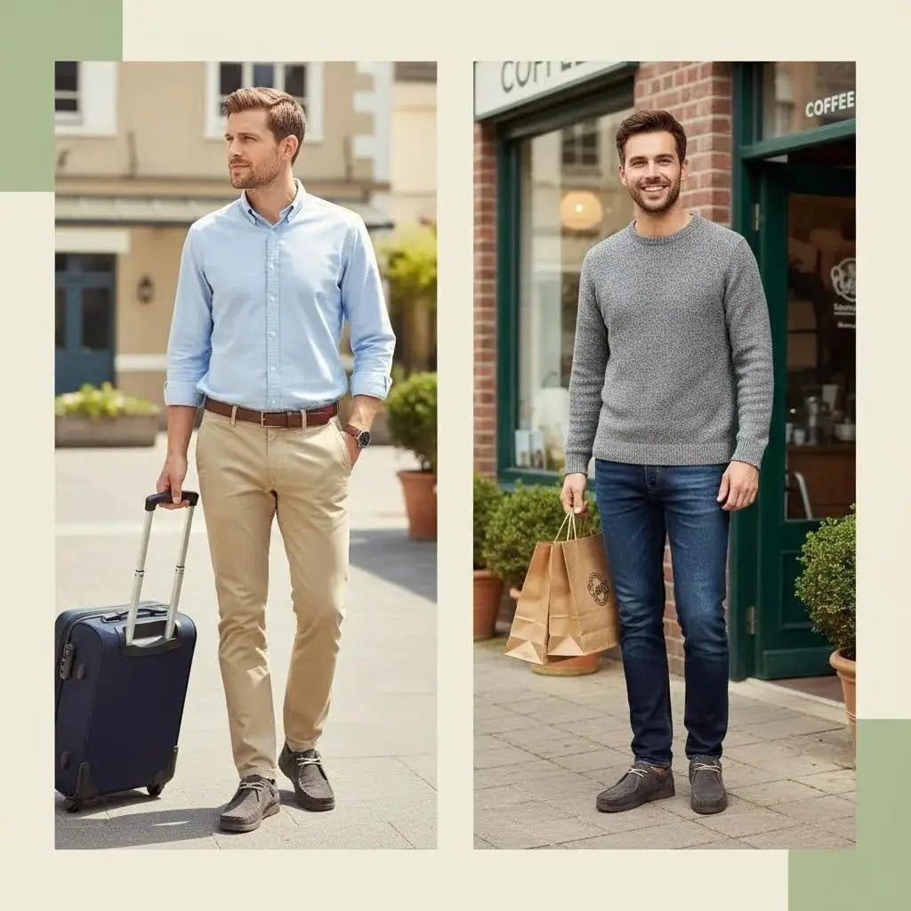 Men's casual dress shoes, genuine leather hand-sewn loafers; two models wear gray loafers