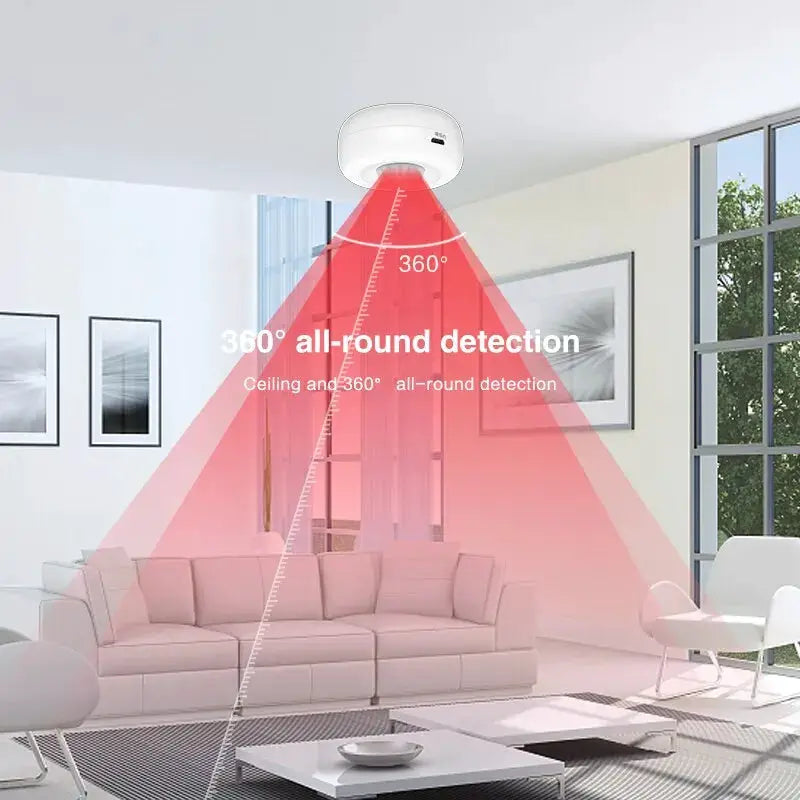 Tuya WiFi Smart PIR motion sensor by Simples Market, white ceiling-mounted detector with 360° detection