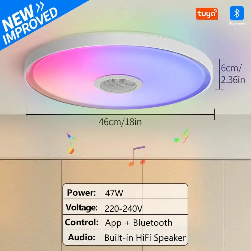 LED Smart Ceiling Lamp RGB with APP/Bluetooth control, built-in HiFi speaker, Simples Market