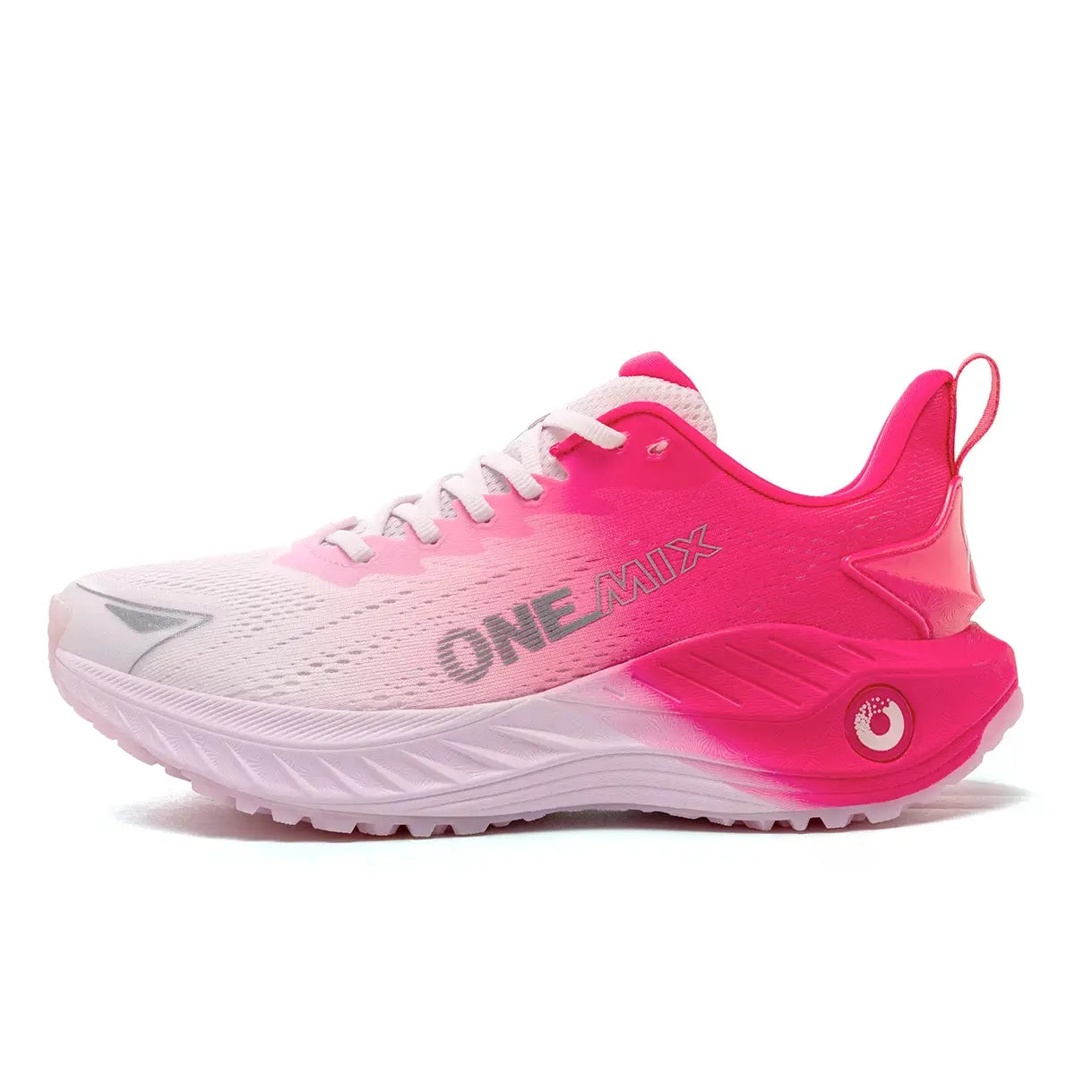 One Mix pink running shoe for men with mesh upper and cushioned white sole