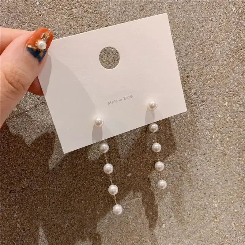 2022 New Trend Simulation Pearl Long Earrings With Flower Rhinestone Pendant For Women Wedding Korean Jewelry