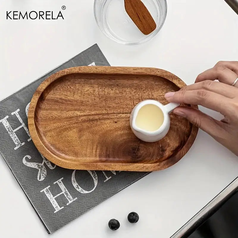 KEMORELA Solid Wood Round Dessert Plate Japanese Style Wooden Tray Snack Plate For Dried Fruits And Desserts