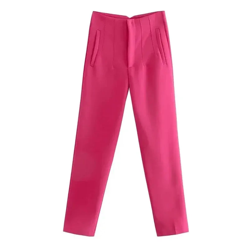 HXAO Ladies High Waist Formal Office Pants Pencil Trousers For Women Black Pink White