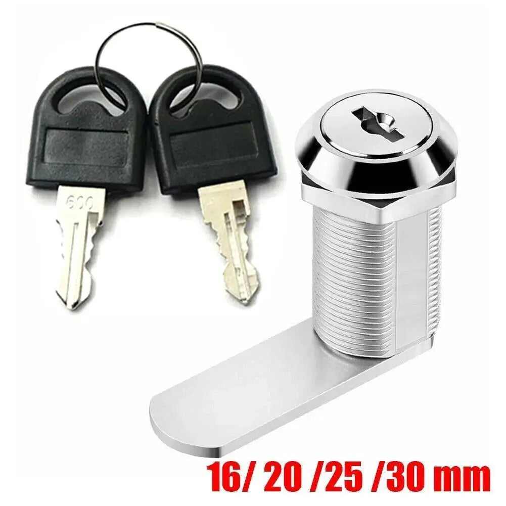 Cam lock for drawers and cabinets with two keys, chrome finish, 16/20/25/30 mm.