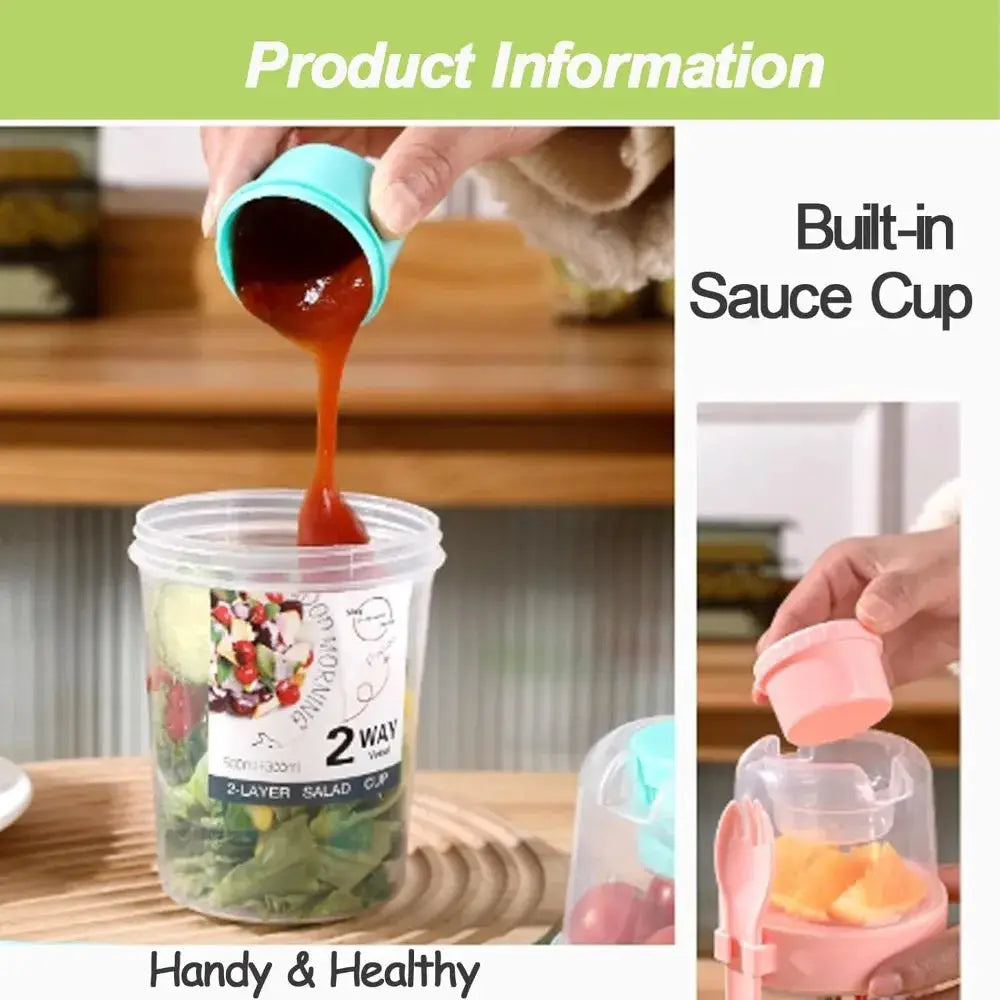 Three Compartment Meal Prep Container With Forks Leakproof Portable For Breakfast Salad Parfait Dressing Jar