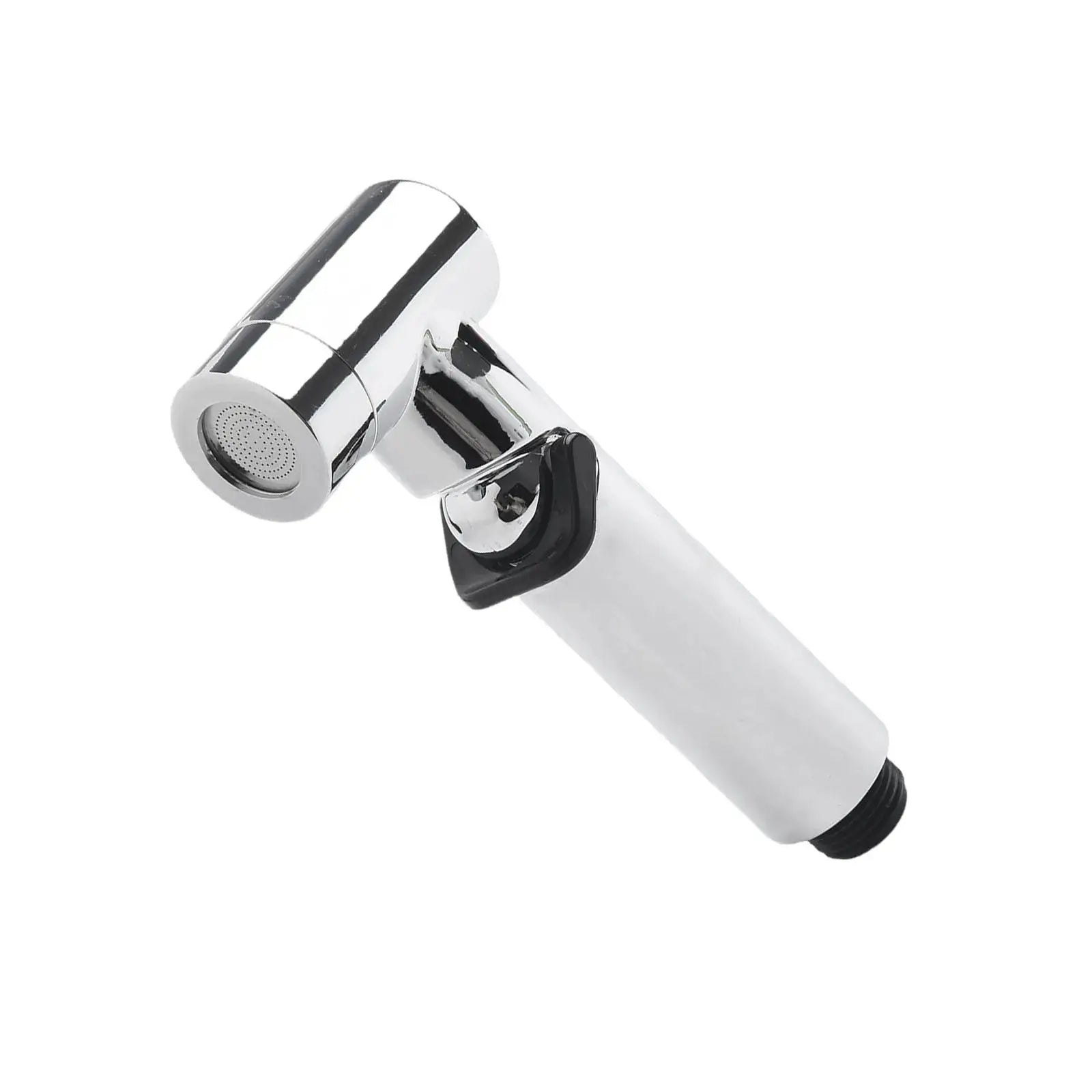 Handheld ABS spray shower head with chrome finish and white handle