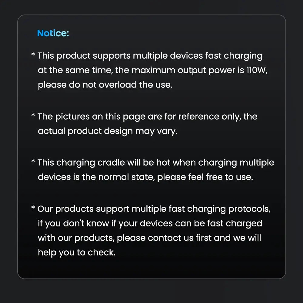 Simples Market ASOMETECH GaN USB-C charger notice card on black background with header and fast-charging guidelines.