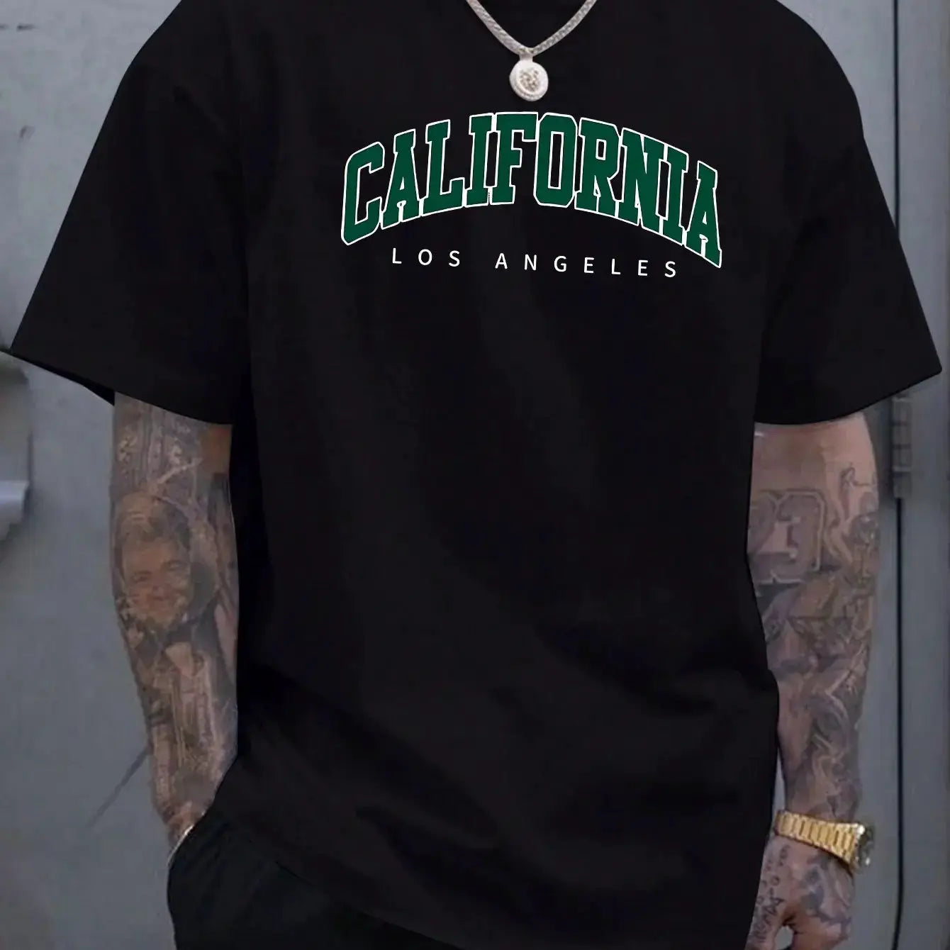 Summer Men's 100 Percent Cotton Casual T Shirt Loose Fit Short Sleeve Round Neck California Letter Print
