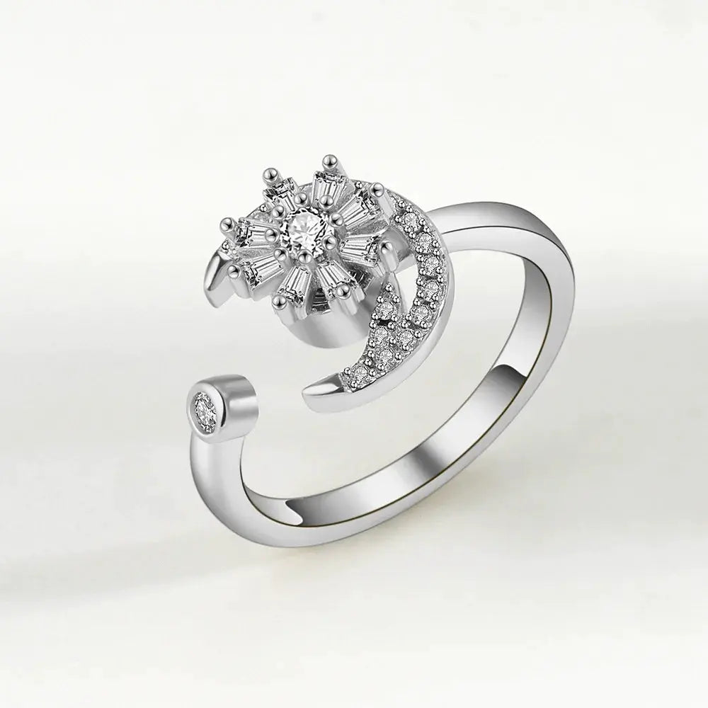 SMJEL Fidget Spinner Ring for Women Crystal Flower Eye Butterfly Animal Motifs Stress Relief Wedding Jewelry