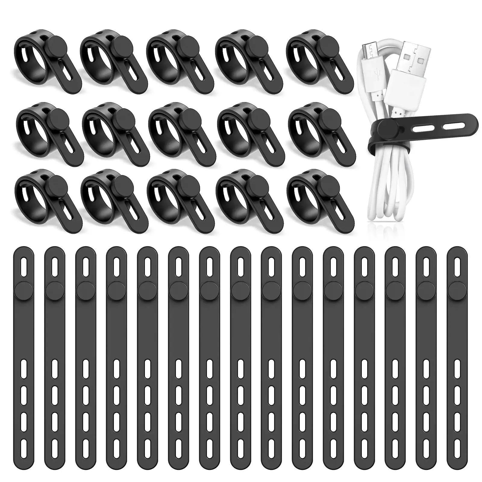 FlexiCord Silicone Cable Ties Set Adjustable Reusable Cord Organizer For Neat Tangle Free Cables