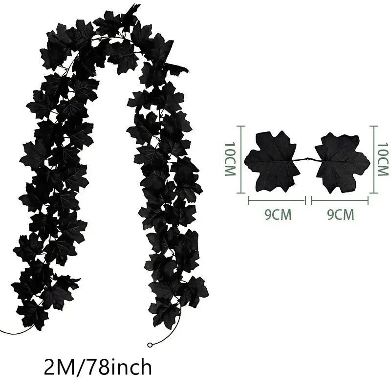 Maple leaf wreath garland, 200 cm artificial autumn leaves in black, by Simples Market