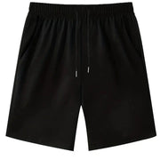 Men's black casual shorts with drawstring waistband, Simples Market American Retro style.