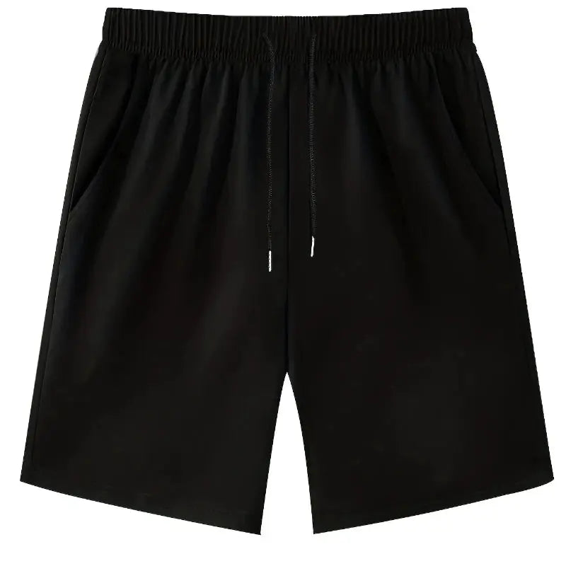 Men's black casual shorts with drawstring waistband, Simples Market American Retro style.