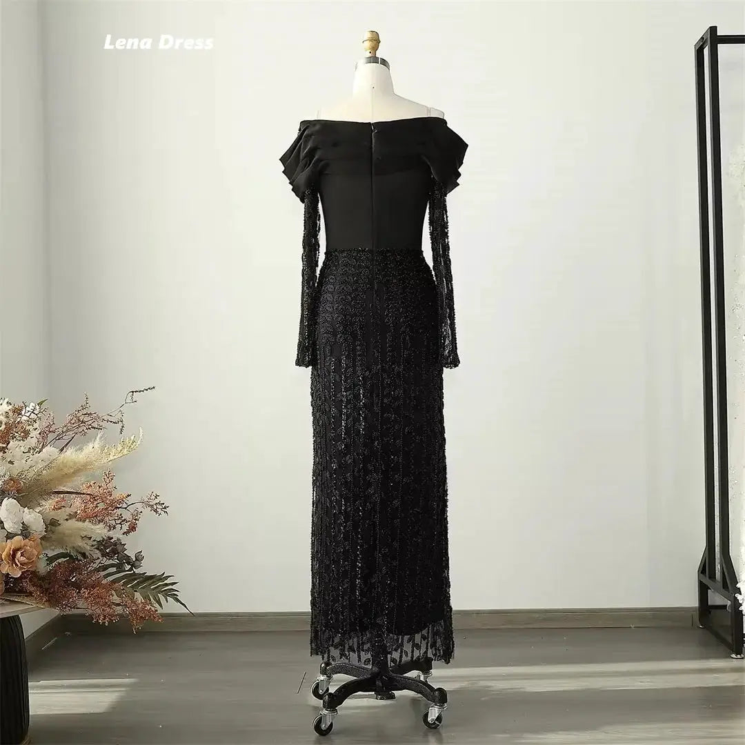 Lena Luxurious Black Mermaid Evening Dress With Lace Prom Gown