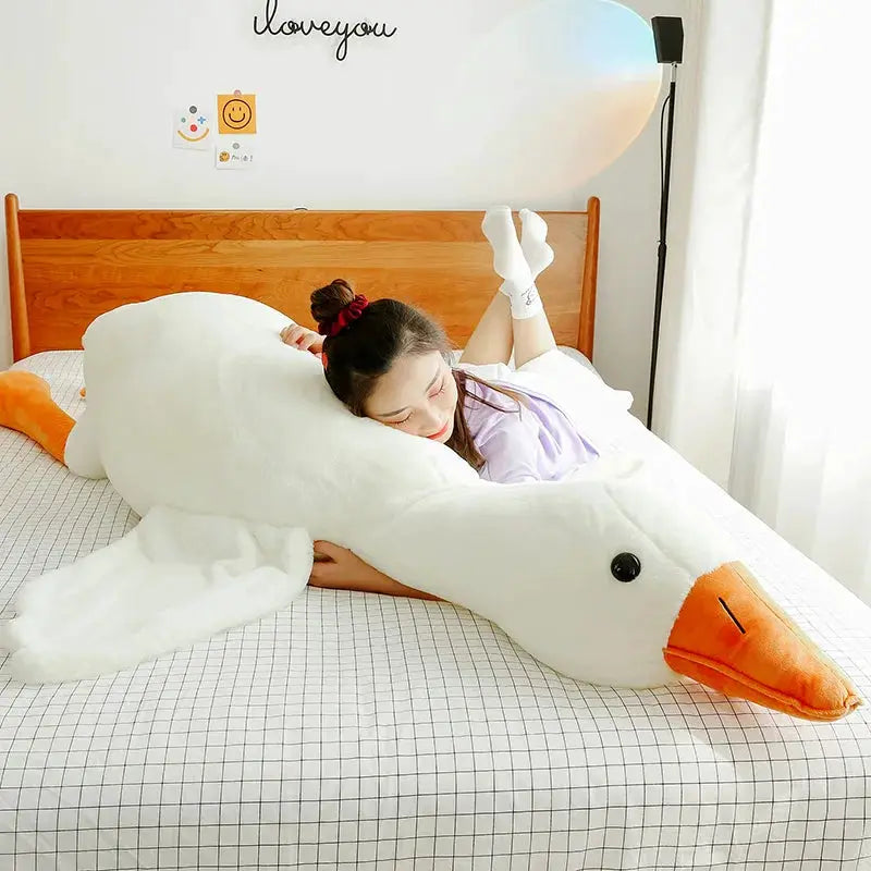 90 to 190cm Large White Goose Plush Throw Pillow Toy For Bed Decor Gift For Girls Cozy Sleep Companion
