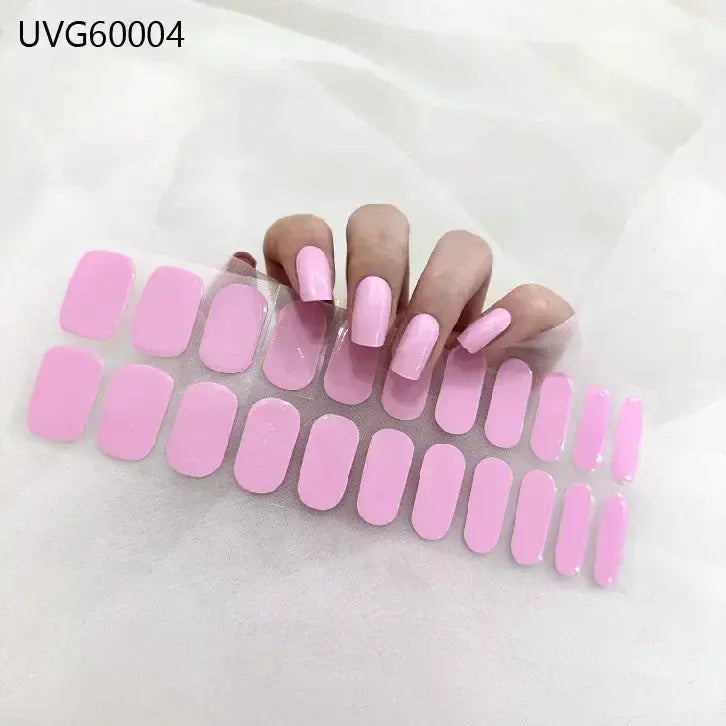 Simples Market pink gel nail wrap set, full-cover stickers in 16/20/22 sizes for DIY UV lamp manicures