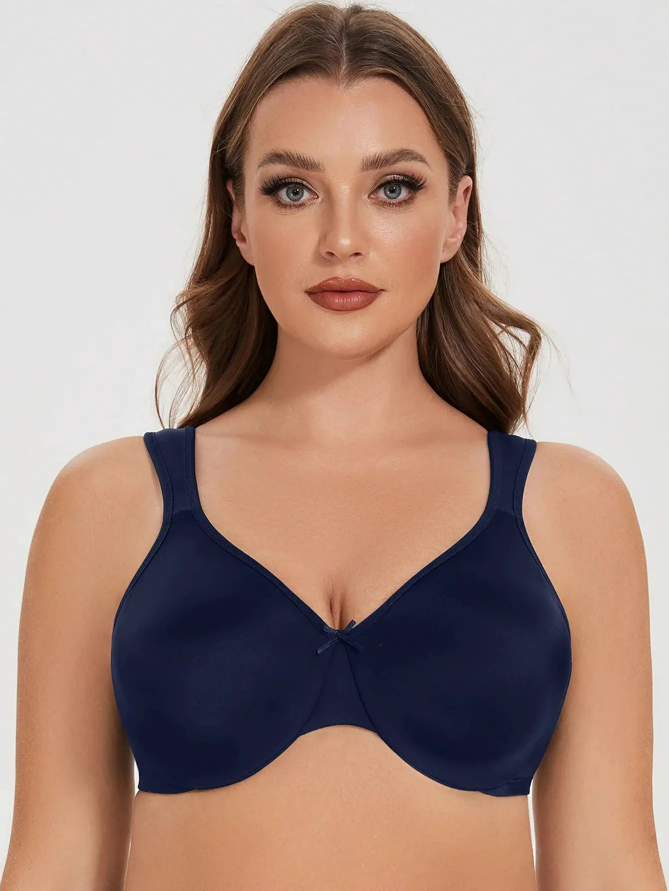 MELENECA women's minimizer seamless unlined underwire bra in navy, plus size