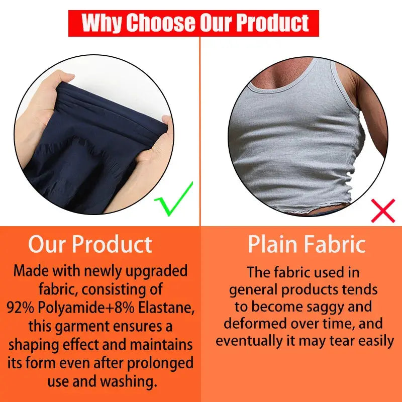 Men's compression vest shapewear with upgraded polyamide-elastane fabric (navy) shown with plain gray fabric