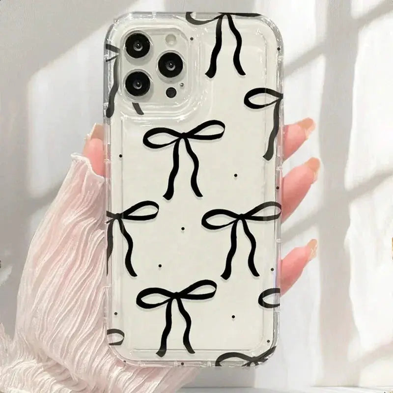 CharmCase Pink Heart Bow Phone Case Shockproof TPU For iPhone 11 Pro Max To iPhone 17 Pro Soft Clear Grip
