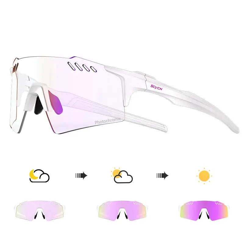 SCVCN Photochromic Cycling Glasses With Adaptive Lenses UV400 Protection For Outdoor Sports