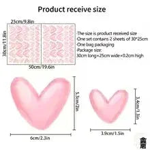 Simples Market 60Pcs soft pink heart-shaped PVC wall stickers for waterproof removable home decor, shown in two sizes.