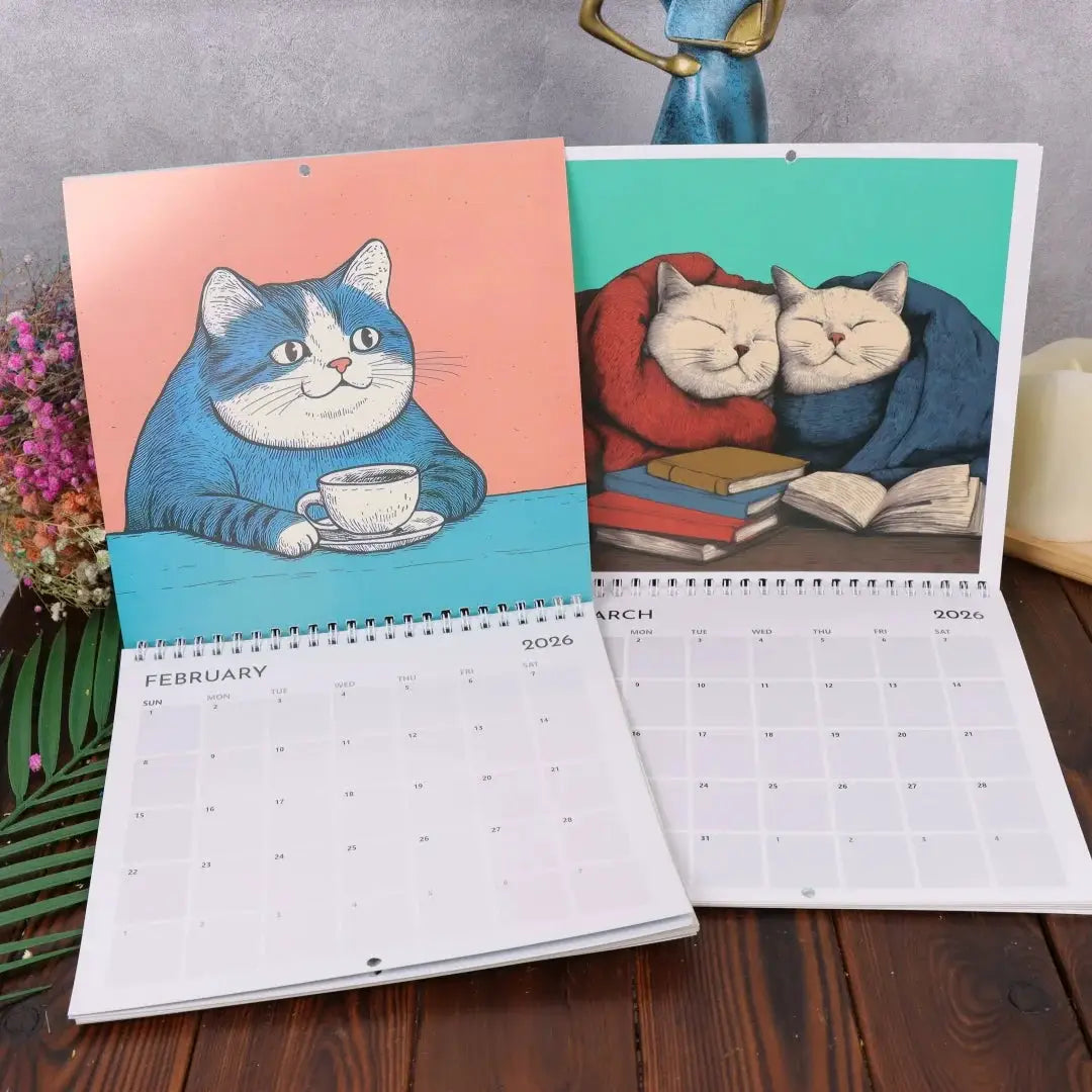 Simples Market Creative Cat Art Calendar set; 2 hangable wall calendars with colorful cat illustrations
