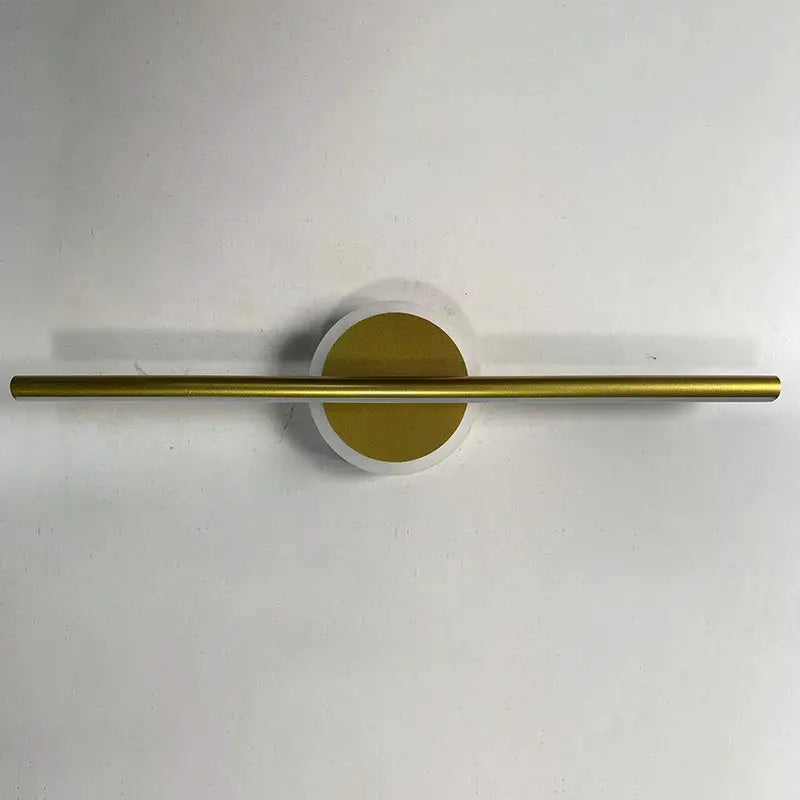 Simples Market modern LED wall lamp, gold long-strip light on white circular backplate.