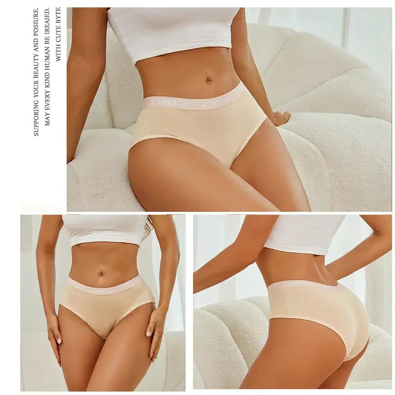 3-pack women's nude cotton briefs with branded elastic waistband, breathable and soft underwear by Simples Market