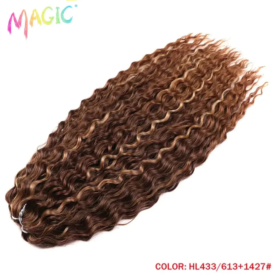 Magic Ariel curl crochet hair, ombre brown-blonde, 22 inch deep wave braid extension