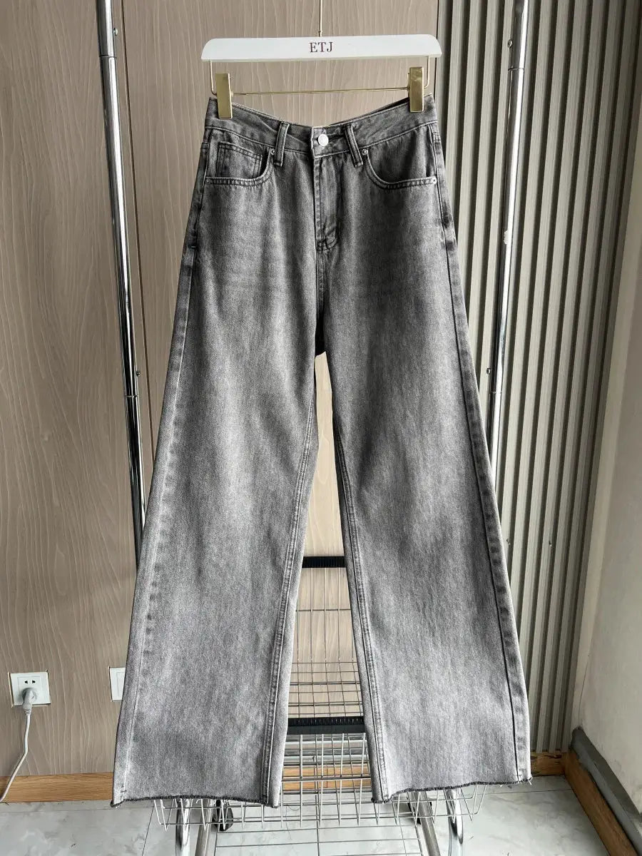 ETJ Wide Leg High Waist Jeans Women Five Pocket Washed And Comfortable