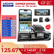 AZDOME M550 Max dash cam bundle with GPS, 4K+1K+2.5K, 150° FOV, night vision, 64GB memory card