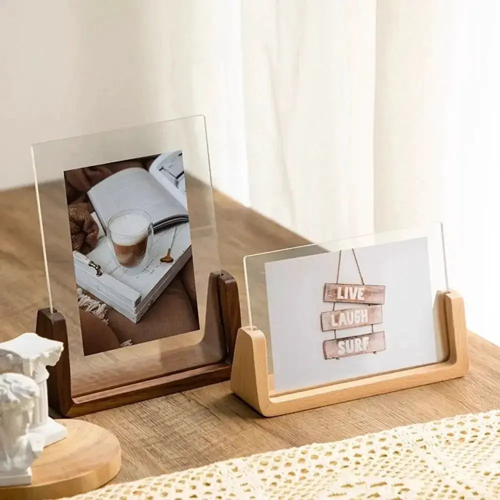 Walnut/beech wood photo frame set with clear acrylic inserts, 2 desktop frames for photos