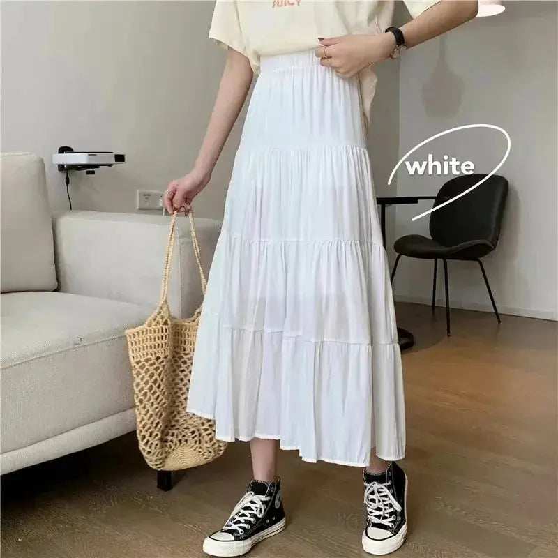 Women's High Waist A Line Pleated Skirt Lightweight Loose Fit For Summer Fashion And Solid Pattern