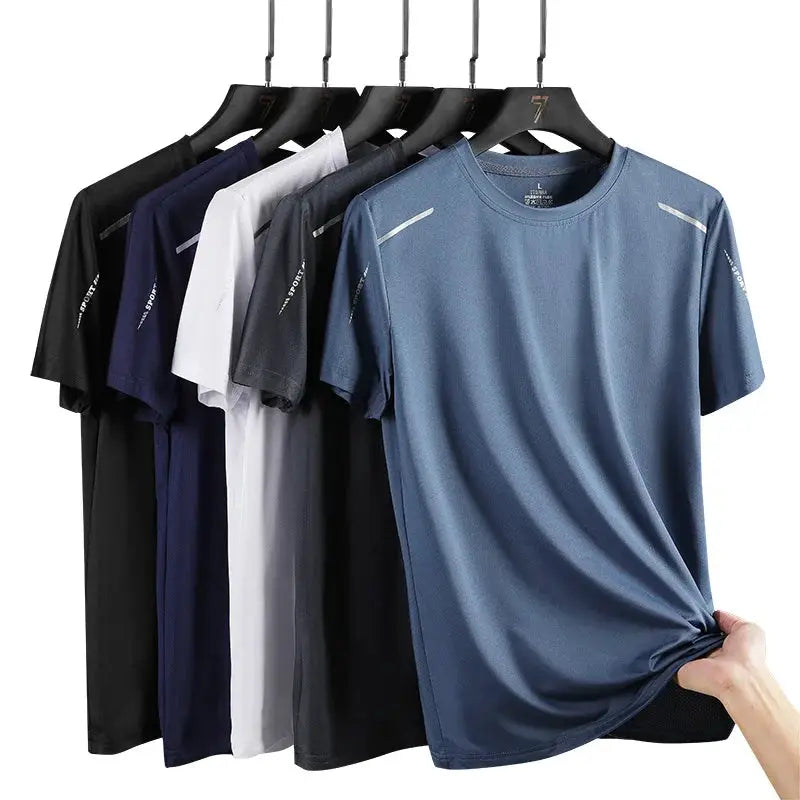 CHRLCK Mens Quick Dry Running Tee Breathable Soft Elastic Outdoor Sports Shirt For Hiking Fishing Summer