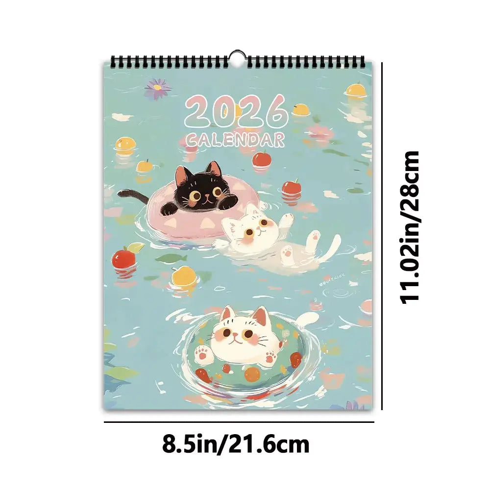 Wall calendar 2026 Healing Black Cat Series by Simples Market, 12 designs featuring three playful cats