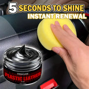 Car plastic repair paste for leather, plastic and rubber restoration; black jar with yellow sponge applicator