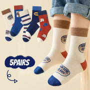 5 Pairs Boys Cartoon Puppy Mid Length Socks For Autumn And Winter Versatile Kids Socks Set
