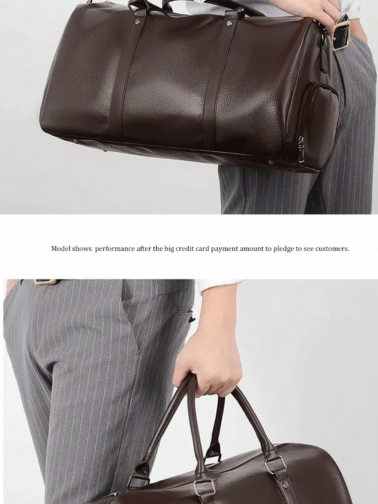 Duffel bag Simples Market brown PU leather, large-capacity retro short-trip bag with top handles