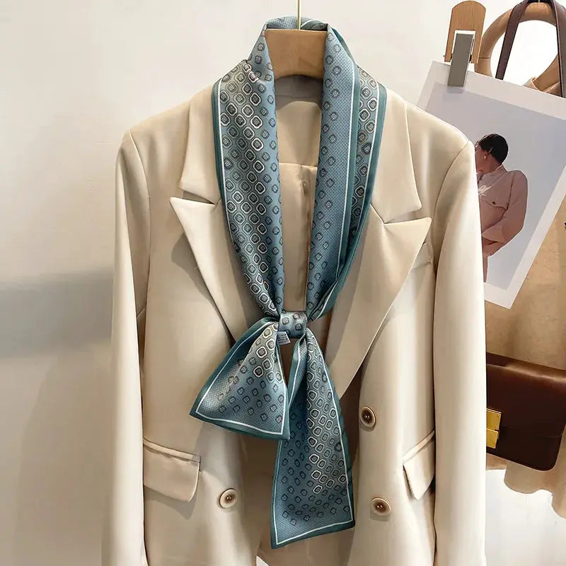 LuxeSilk Silk Feel Printed Design Scarf Versatile Long Narrow Silk Shawl For Fashionable Styles