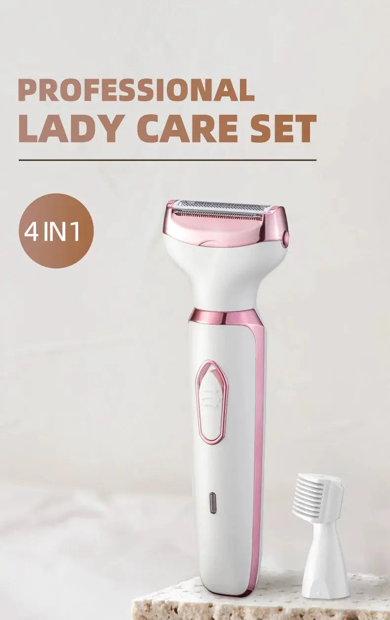 HOMEFISH 4-in-1 electric lady shaver in white and pink, cordless body hair removal kit