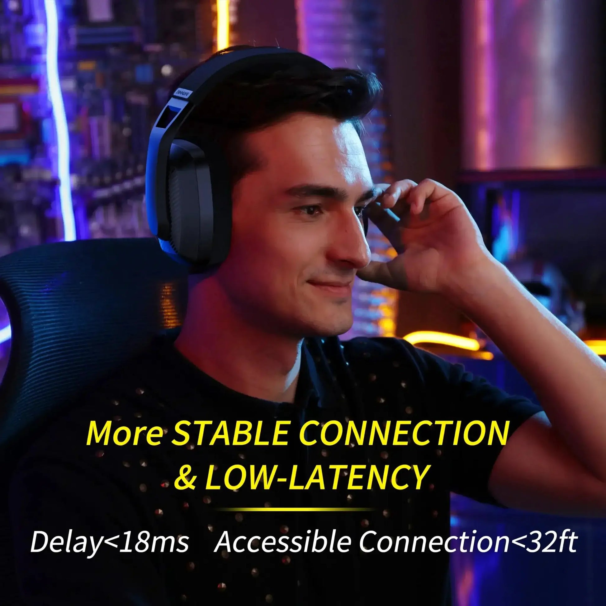 BINNUNE BW06 wireless gaming headset with mic, black and gray over-ear design.