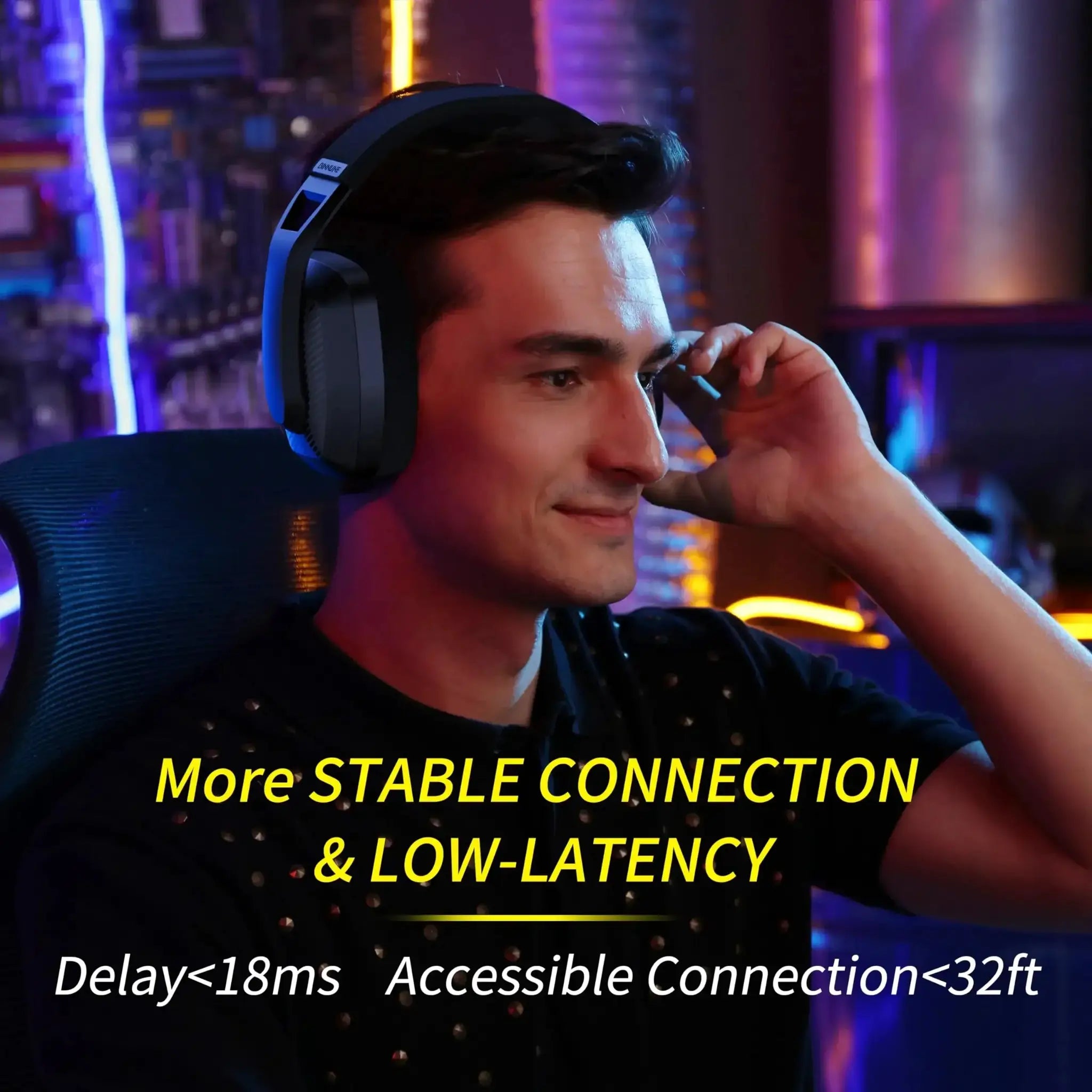 BINNUNE BW06 wireless gaming headset with mic, black and gray over-ear design.