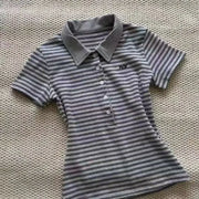 Deeptown Vintage Striped Polo Shirt Women Retro 90s Preppy Style